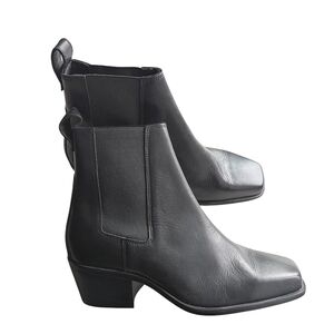 NEW Zara leather square toe boots western heel